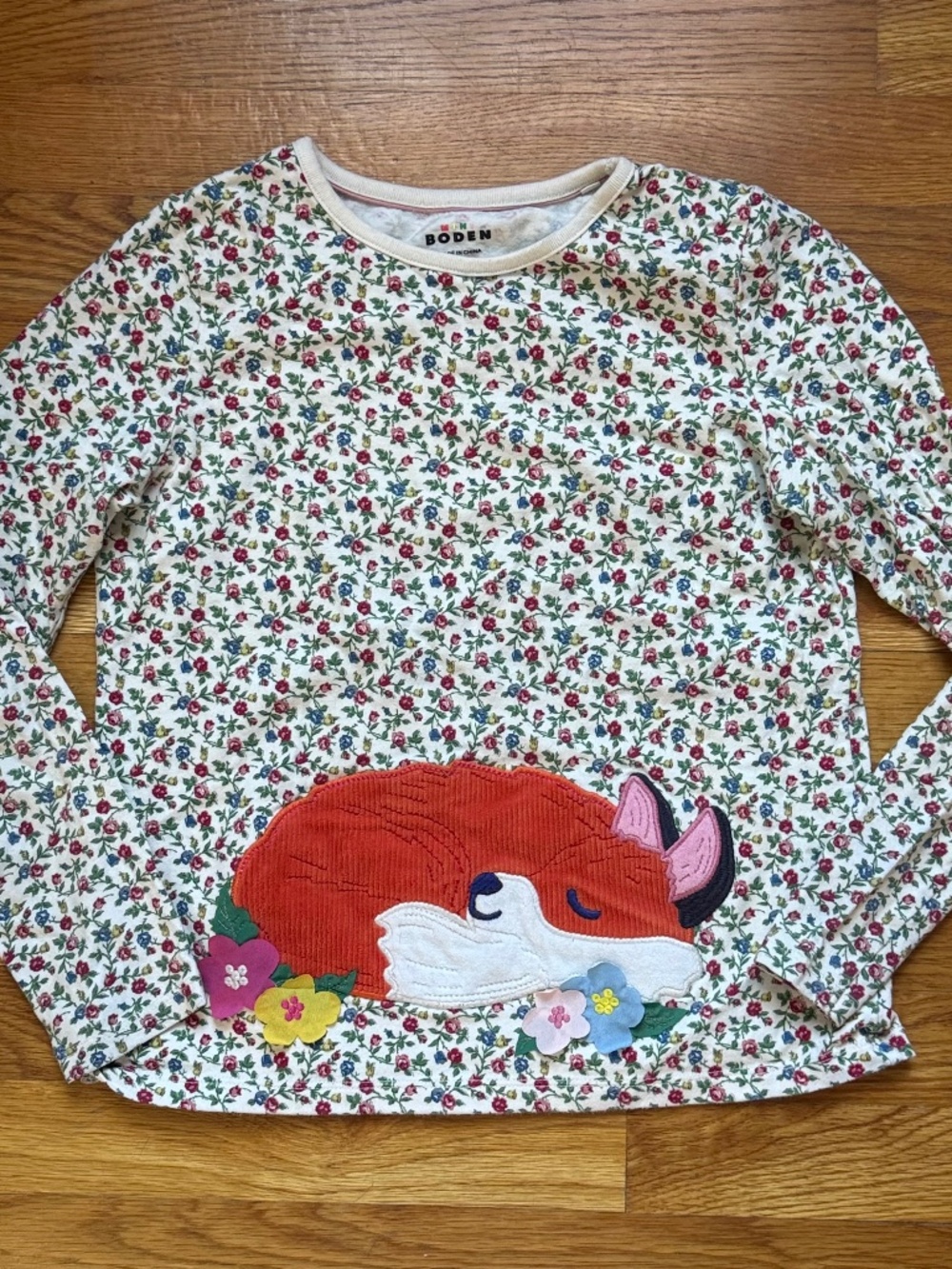Mini Boden Girls Unisex Fox Floral Long Sleeve Top 11-12 Years